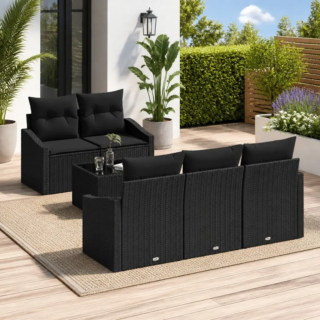 Outdoor Garden Sofa Set Modular Seating 6 Piece Black Poly Rattan with Storage