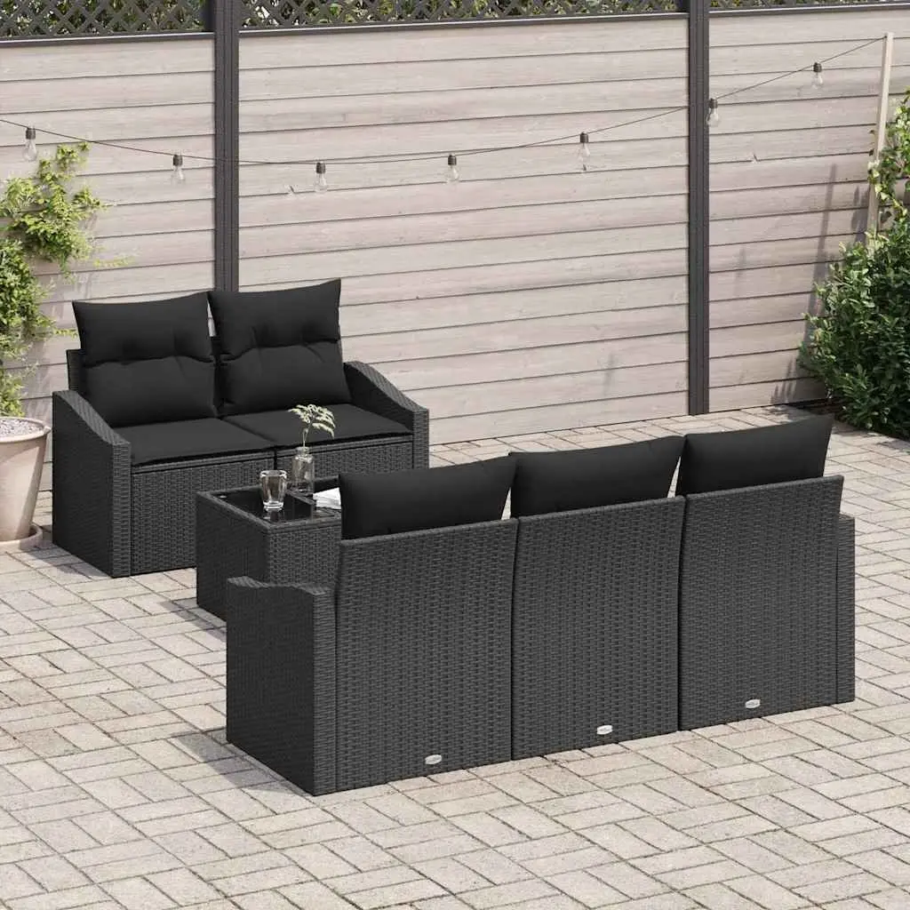 Outdoor Garden Sofa Set Modular Seating 6 Piece Black Poly Rattan with Storage