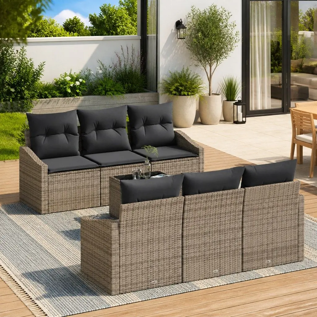 Outdoor Sofa Set 7 Piece Garden Furniture Cushions Storage Table Grey