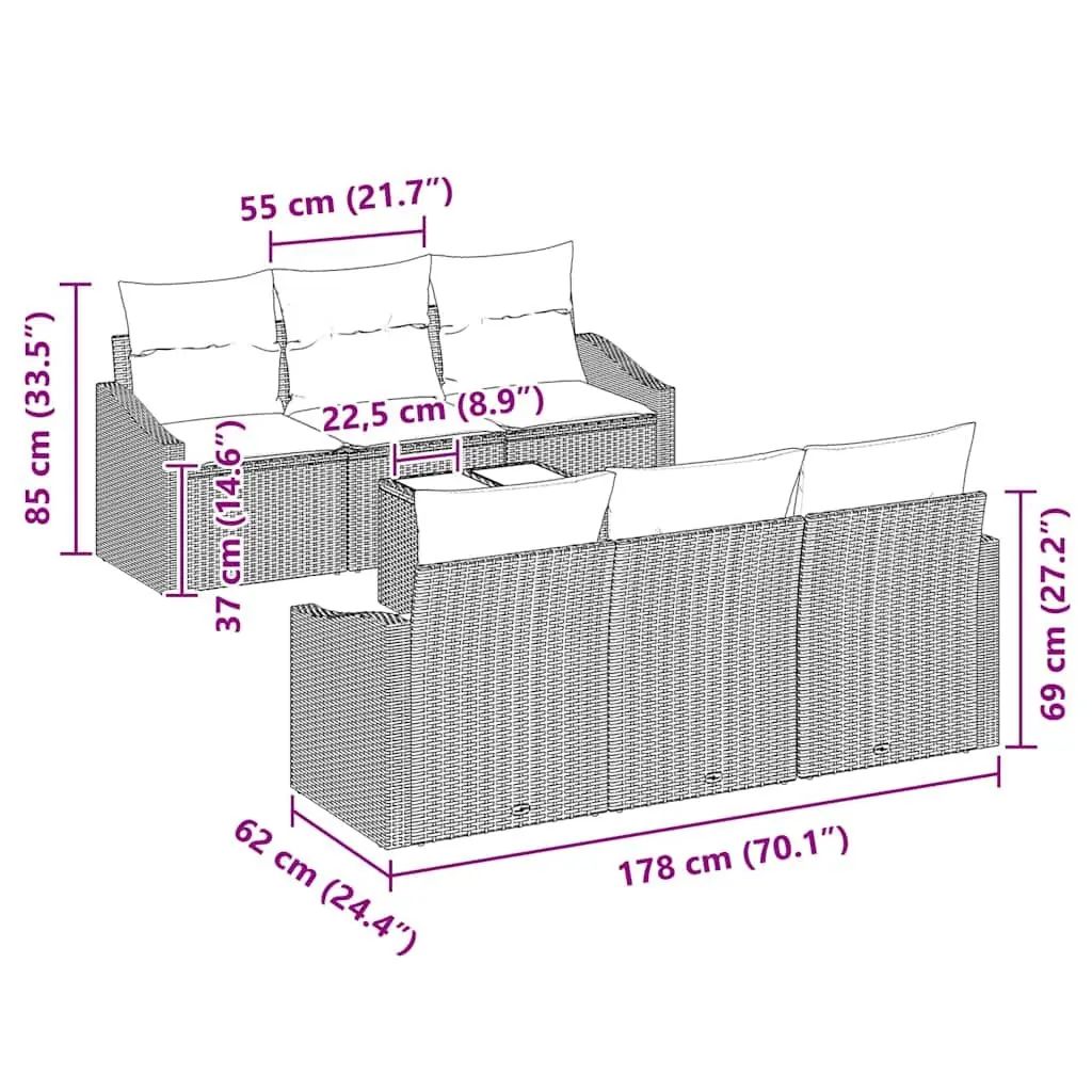 Outdoor Sofa Set 7 Piece Garden Furniture Cushions Storage Table Grey