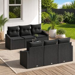 Comfortable 7 Piece Black Poly Rattan Sofa Set