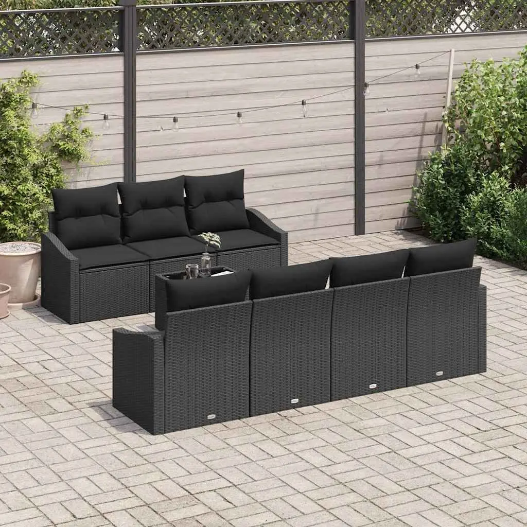 Outdoor Sofa Set 8 Pcs Modular Garden Seating Black Poly Rattan with Cushions