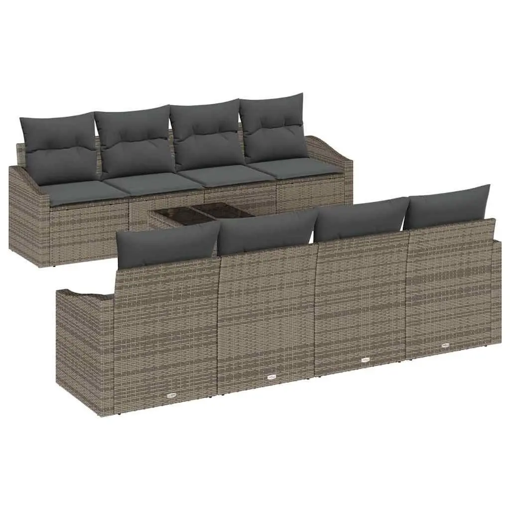 Outdoor Sofa Set Grey Poly Rattan Garden Furniture 9 Pieces