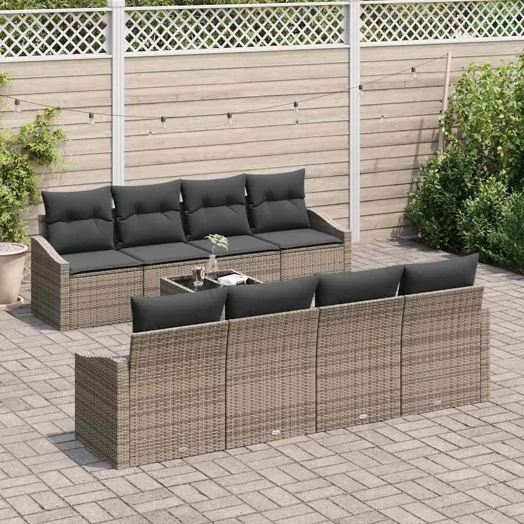 Outdoor Sofa Set Grey Poly Rattan Garden Furniture 9 Pieces