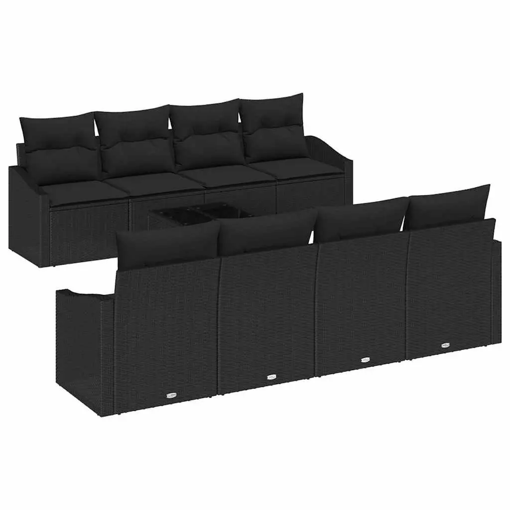Outdoor Sofa Set 9 Piece Black Poly Rattan Garden Furniture Modular Patio