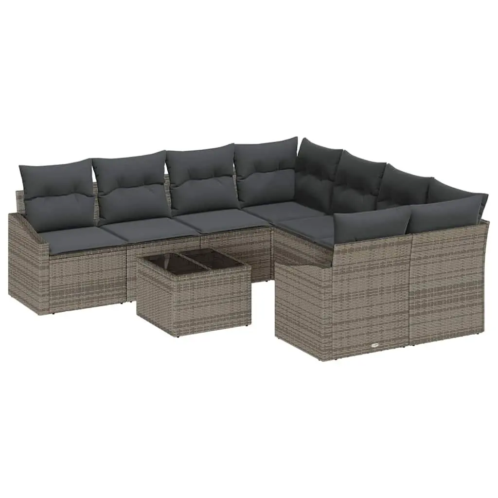 Outdoor Sofa Set 9 Piece Grey Poly Rattan Garden Furniture with Cushions