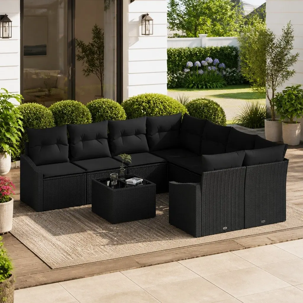 Outdoor Garden Sofa Set Modular Seating 9 Piece Black Poly Rattan