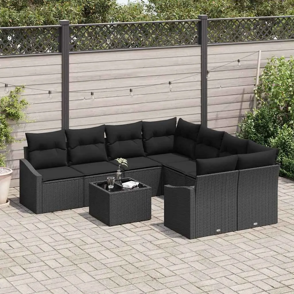 Outdoor Garden Sofa Set Modular Seating 9 Piece Black Poly Rattan