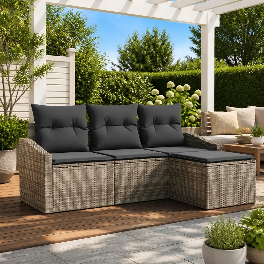 Garden Furniture 4 Piece Outdoor Sofa Set Grey Poly Rattan with Adjustable Height Table