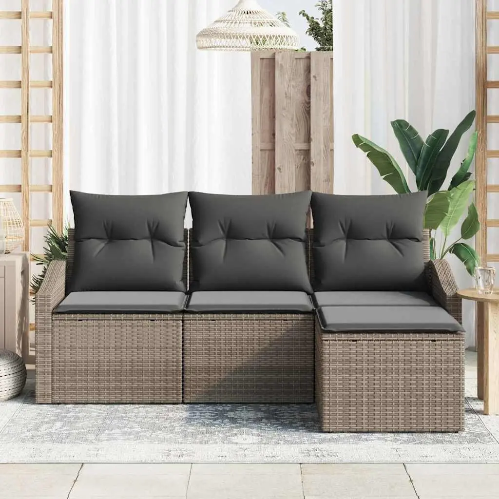 Garden Furniture 4 Piece Outdoor Sofa Set Grey Poly Rattan with Adjustable Height Table