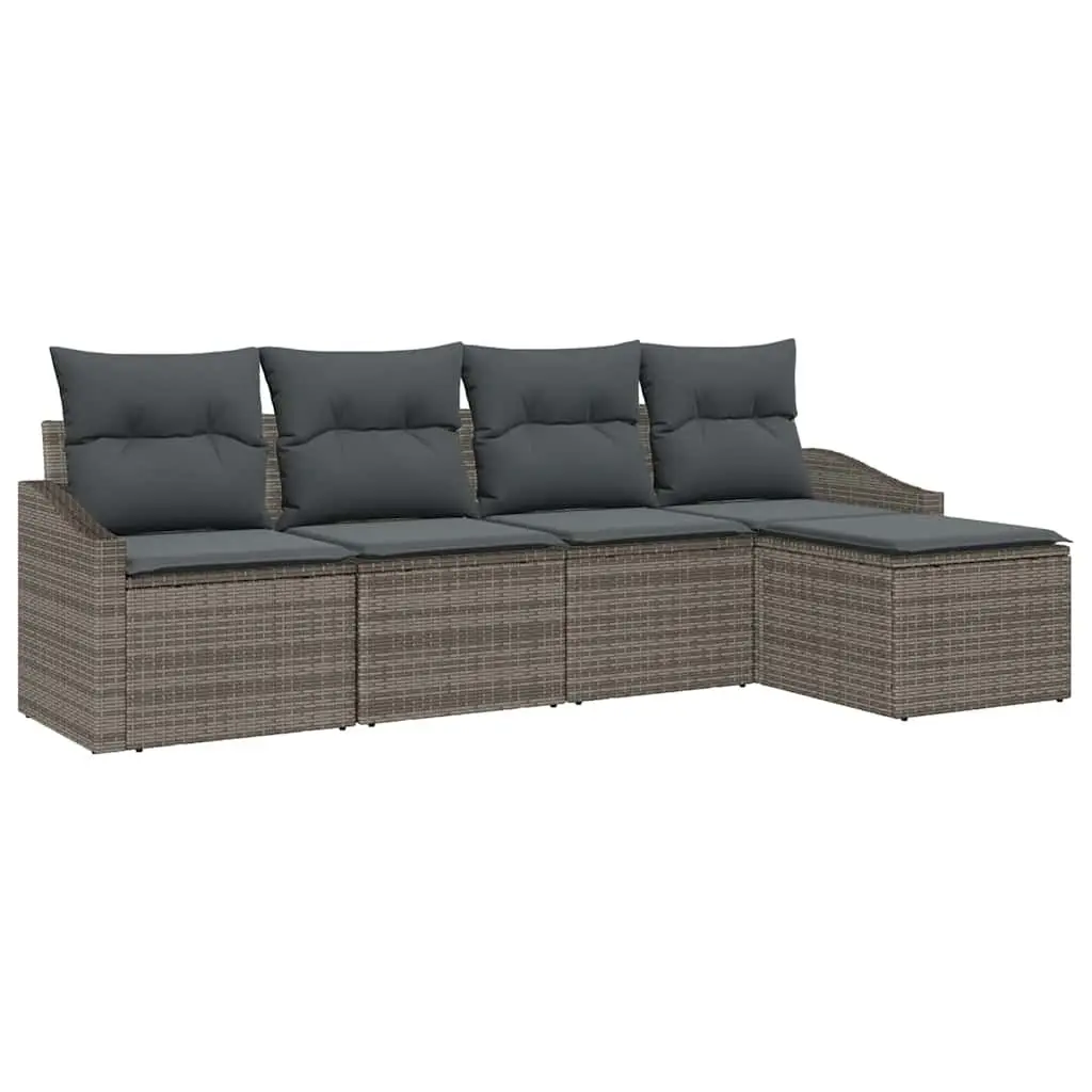 Outdoor Garden Sofa Set 5 Pieces Grey Poly Rattan Furniture Patio Seating
