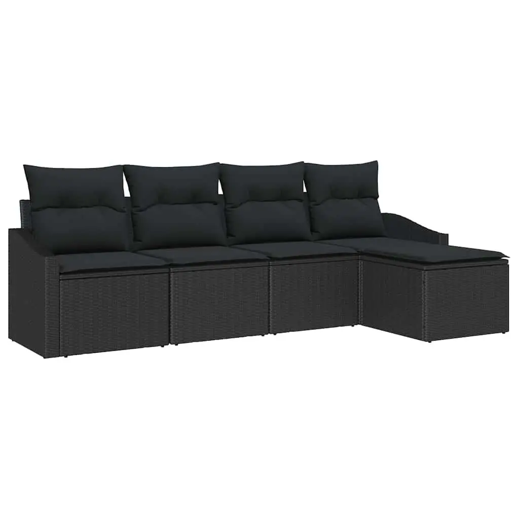 Outdoor Sofa Set 5 Piece Garden Furniture Black Poly Rattan with Cushions