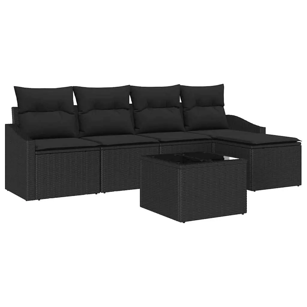 Outdoor Garden Sofa Set 6 Piece Black Poly Rattan Furniture Patio Lounge Seat