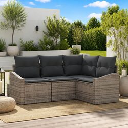Outdoor Sofa Set 4 Piece Grey Poly Rattan Garden Furniture Patio Sectional