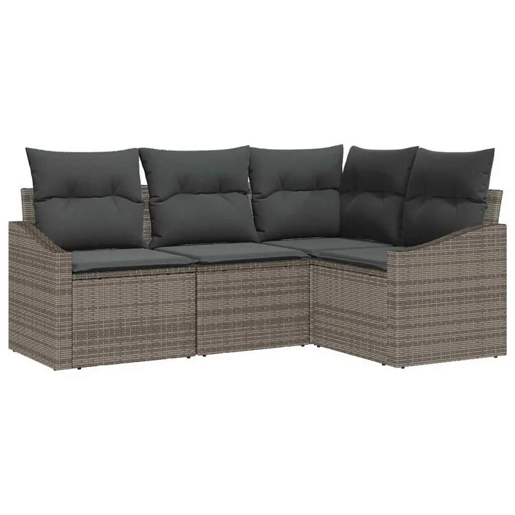 Outdoor Sofa Set 4 Piece Grey Poly Rattan Garden Furniture Patio Sectional