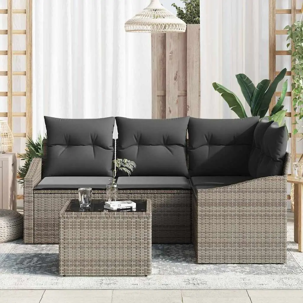 5 Piece Outdoor Sofa Set Grey Poly Rattan Garden Furniture Patio Sectional