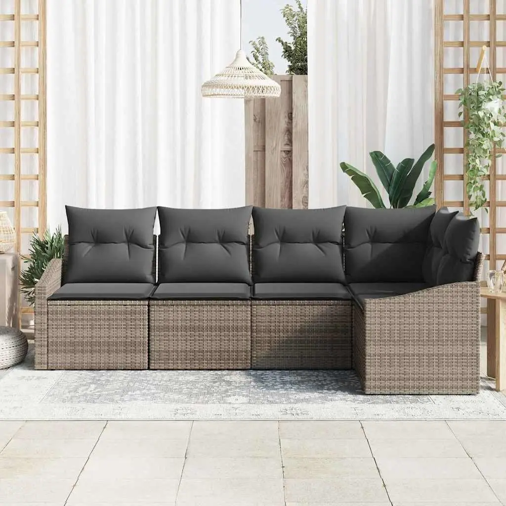 Outdoor Sofa Set 5 Piece Grey Rattan Patio Lounge with Storage