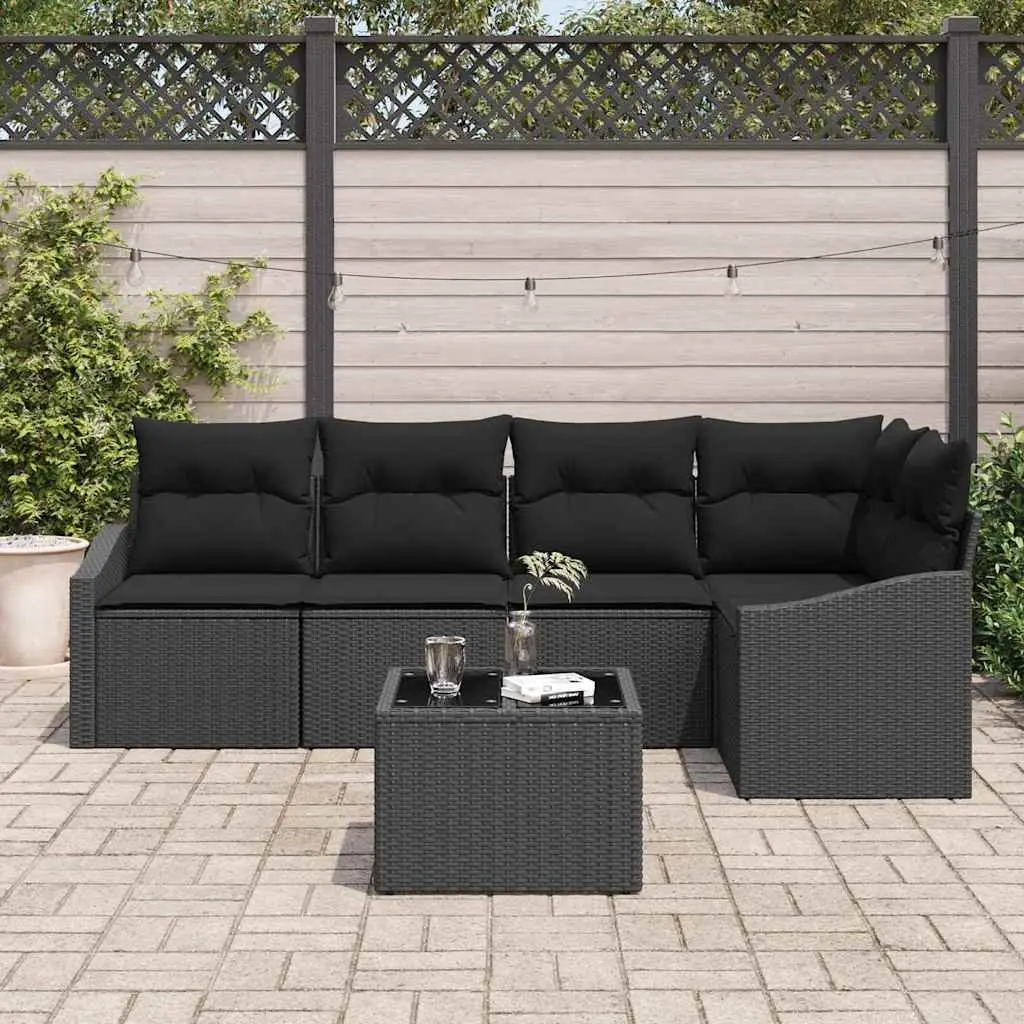 Outdoor Garden Sofa Set 6 Piece Black Rattan Patio Furniture