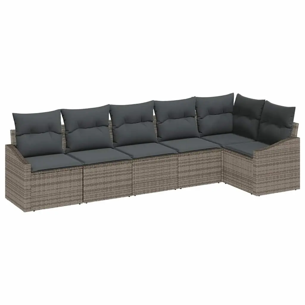 Outdoor Sofa Set Grey Poly Rattan Garden Furniture 6 Piece