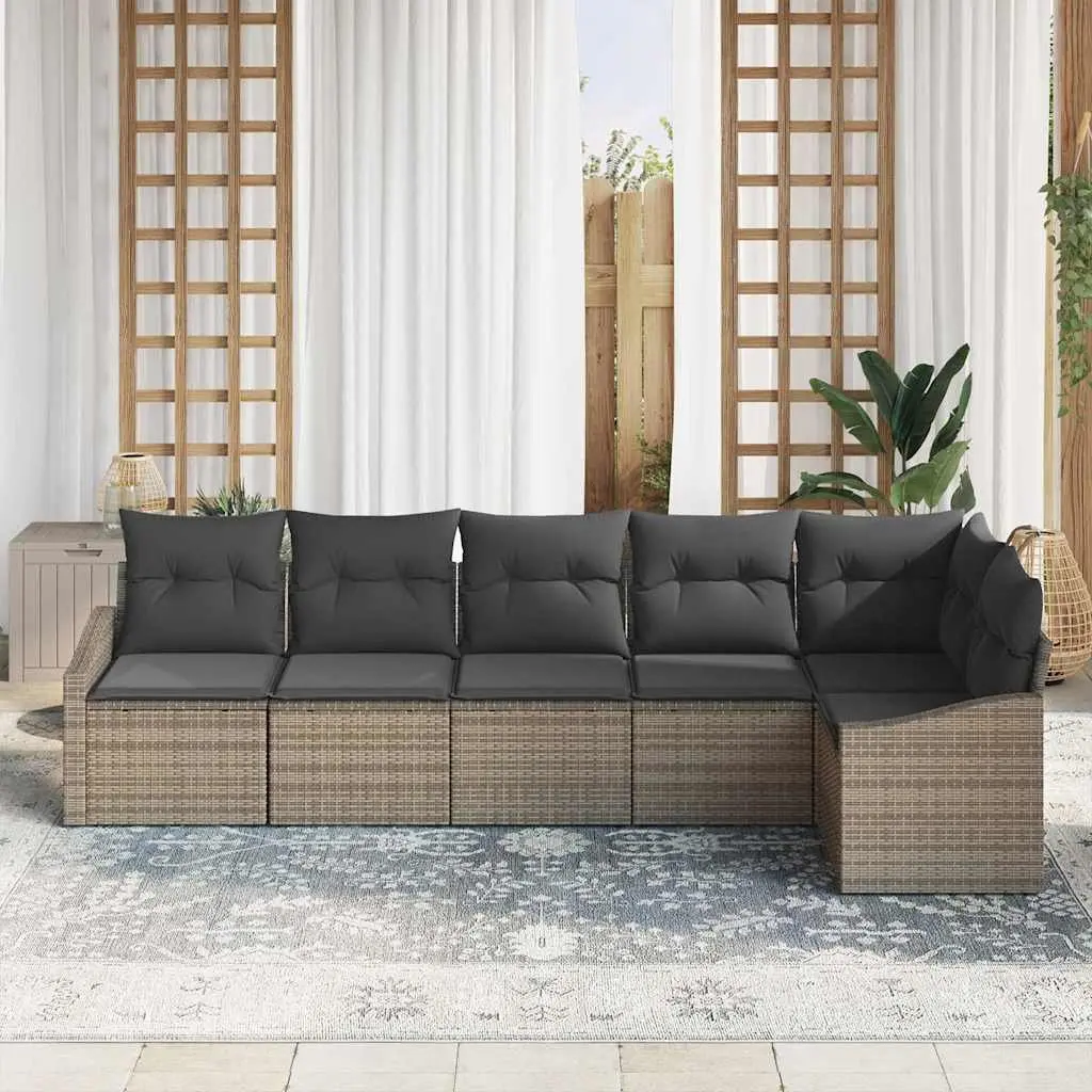 Outdoor Sofa Set Grey Poly Rattan Garden Furniture 6 Piece