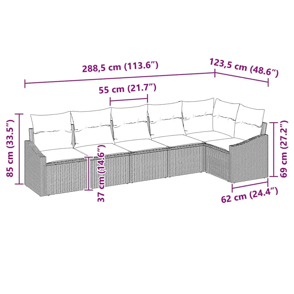Outdoor Sofa Set Grey Poly Rattan Garden Furniture 6 Piece