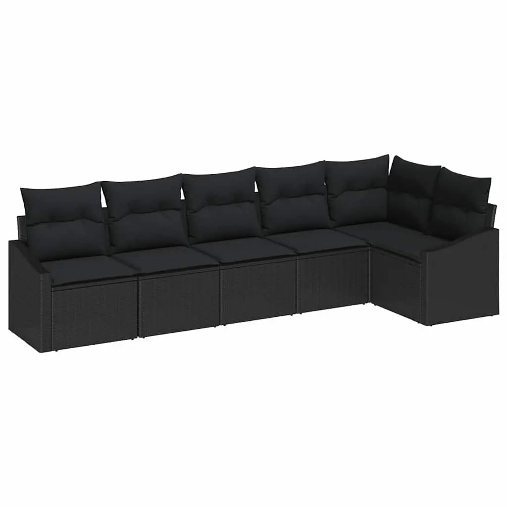 Outdoor Sofa Set 6 Piece Black Poly Rattan Garden Furniture Patio Lounge Seat