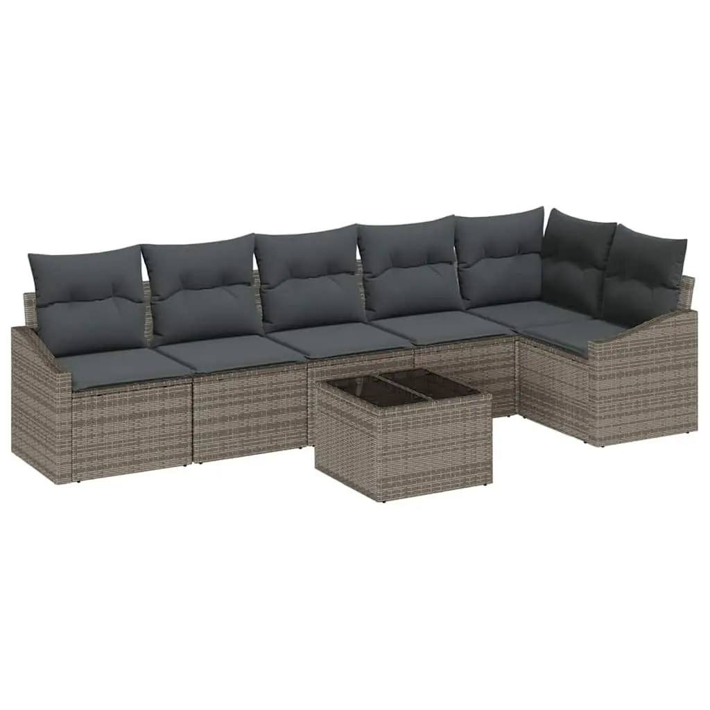 Outdoor Sofa Set Grey Poly Rattan 7 Piece Sectional Furniture for Patio Garden
