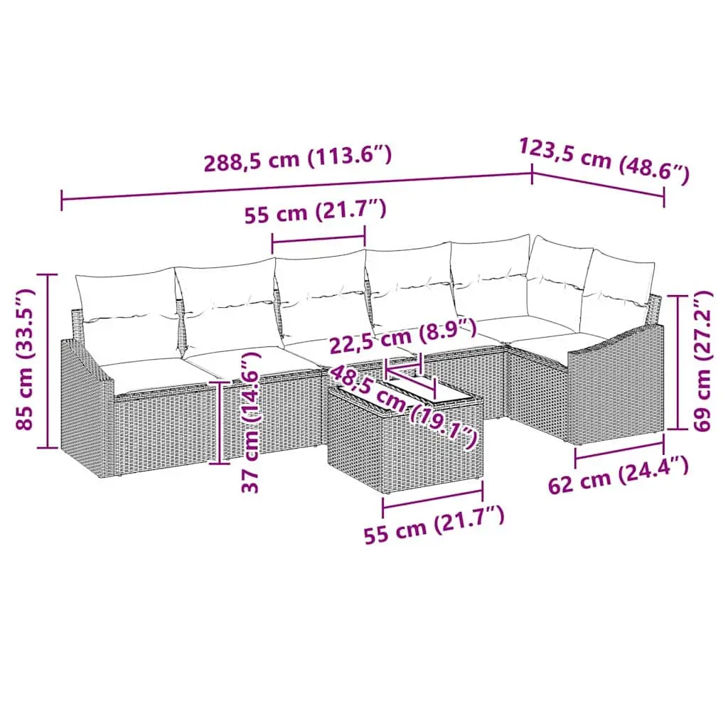 Outdoor Sofa Set Grey Poly Rattan 7 Piece Sectional Furniture for Patio Garden