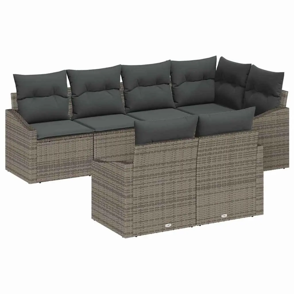 Modular Outdoor Garden Sofa Set 7 Pieces Grey Poly Rattan Patio Furniture
