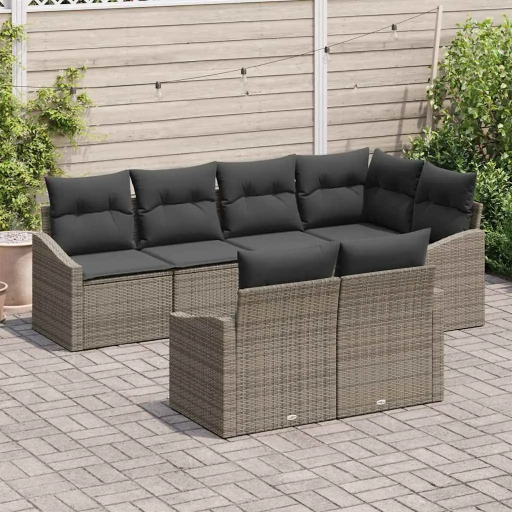 Modular Outdoor Garden Sofa Set 7 Pieces Grey Poly Rattan Patio Furniture