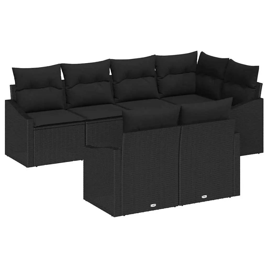 Modular Outdoor Garden Sofa Set 7 Piece Black Poly Rattan Patio Furniture