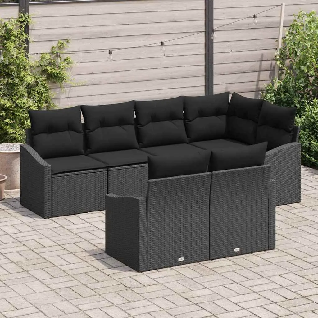 Modular Outdoor Garden Sofa Set 7 Piece Black Poly Rattan Patio Furniture