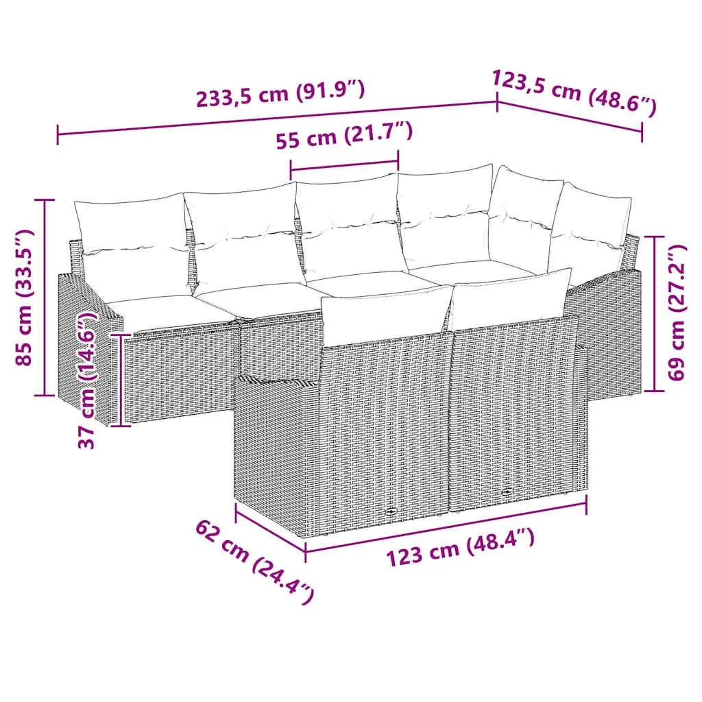 Modular Outdoor Garden Sofa Set 7 Piece Black Poly Rattan Patio Furniture