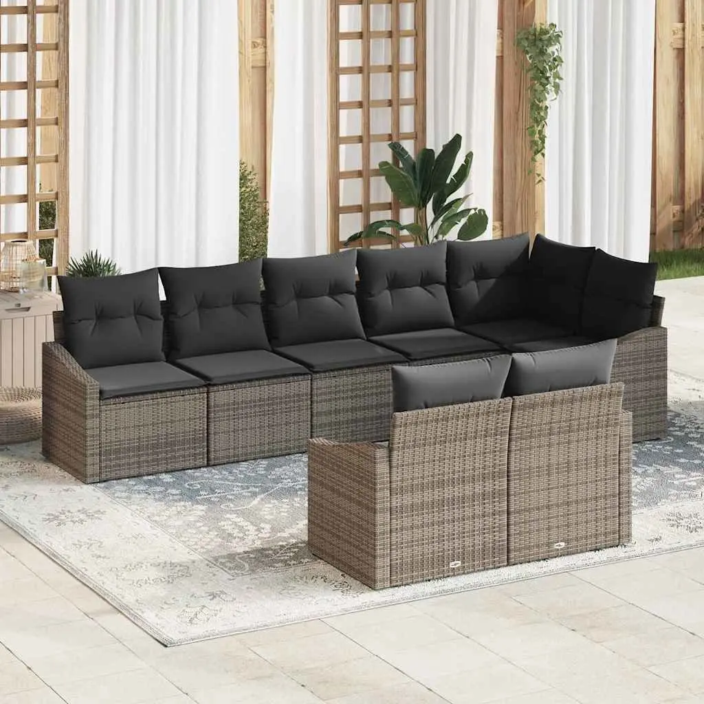 Outdoor Garden Sofa Set 8 Pieces Grey Poly Rattan Patio Furniture with Cushions