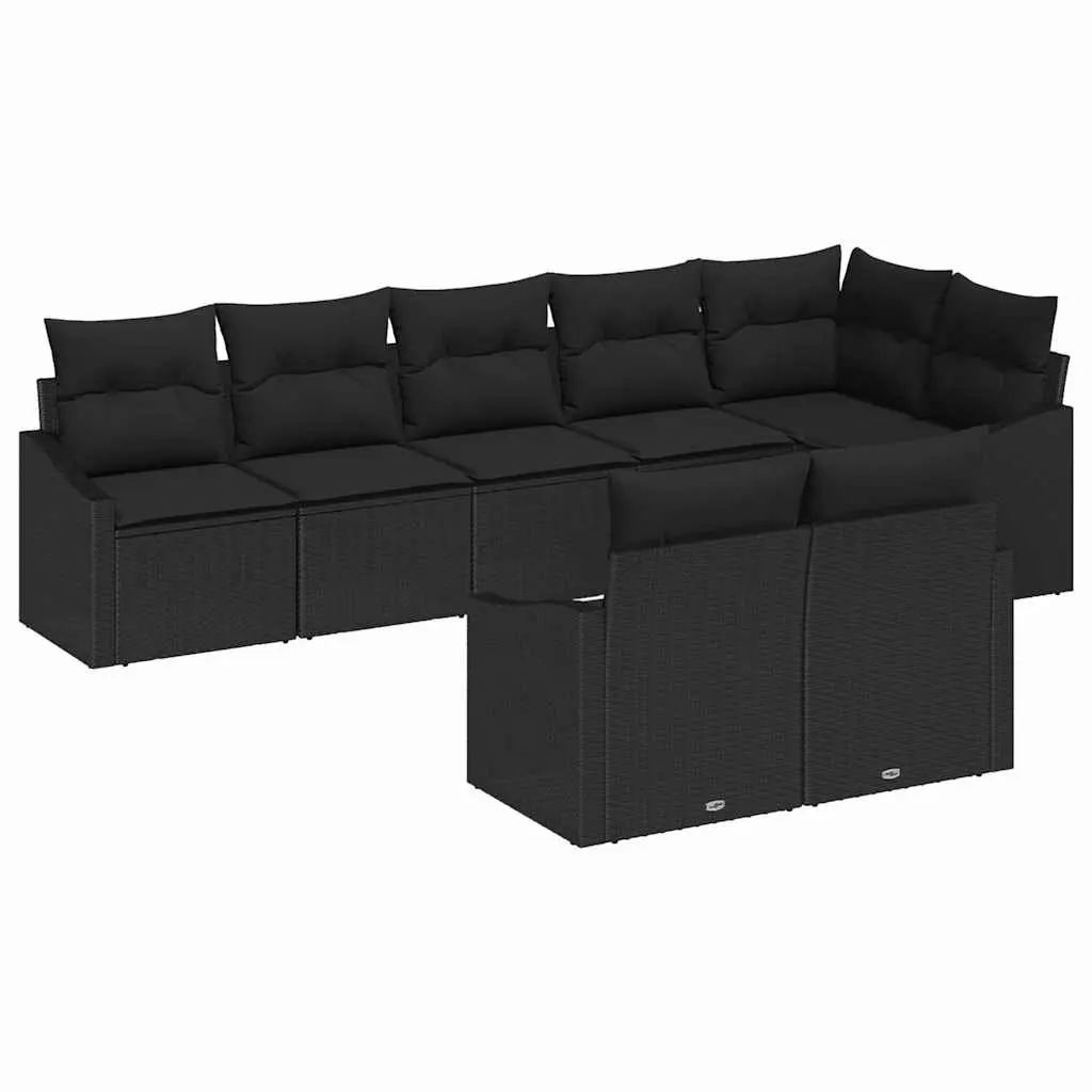 Outdoor Sofa Set 8 Piece Black Poly Rattan Garden Furniture Patio Lounge