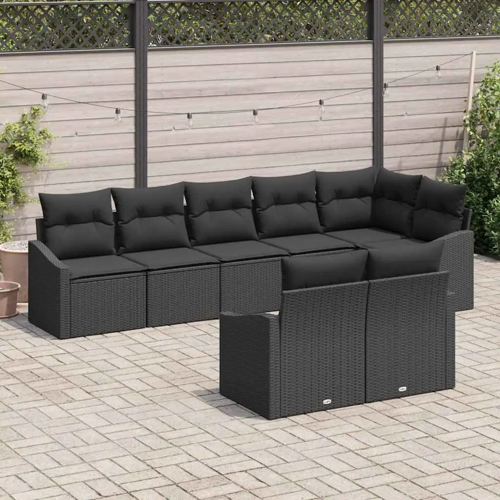 Outdoor Sofa Set 8 Piece Black Poly Rattan Garden Furniture Patio Lounge
