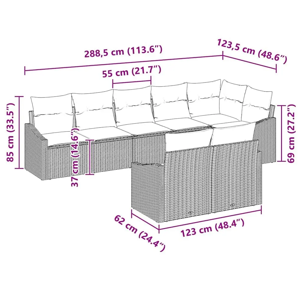 Outdoor Sofa Set 8 Piece Black Poly Rattan Garden Furniture Patio Lounge