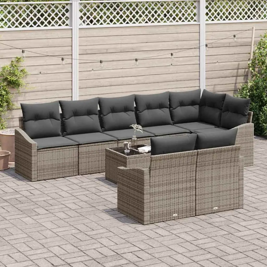 9 Piece Outdoor Garden Sofa Set Grey Poly Rattan Modular Lounge Furniture