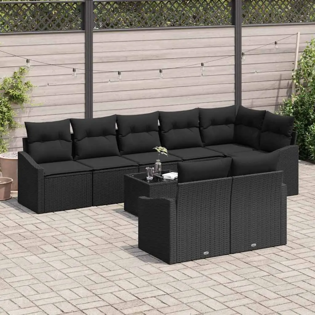 Outdoor Garden Sofa Set 9 Piece Black Poly Rattan Patio Furniture