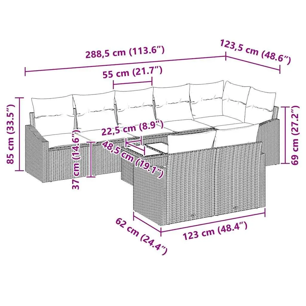 Outdoor Garden Sofa Set 9 Piece Black Poly Rattan Patio Furniture