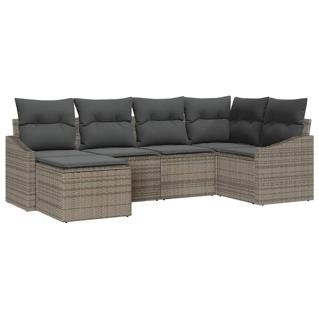 Outdoor Sofa Set Modular Garden Furniture 6 Piece Grey Poly Rattan