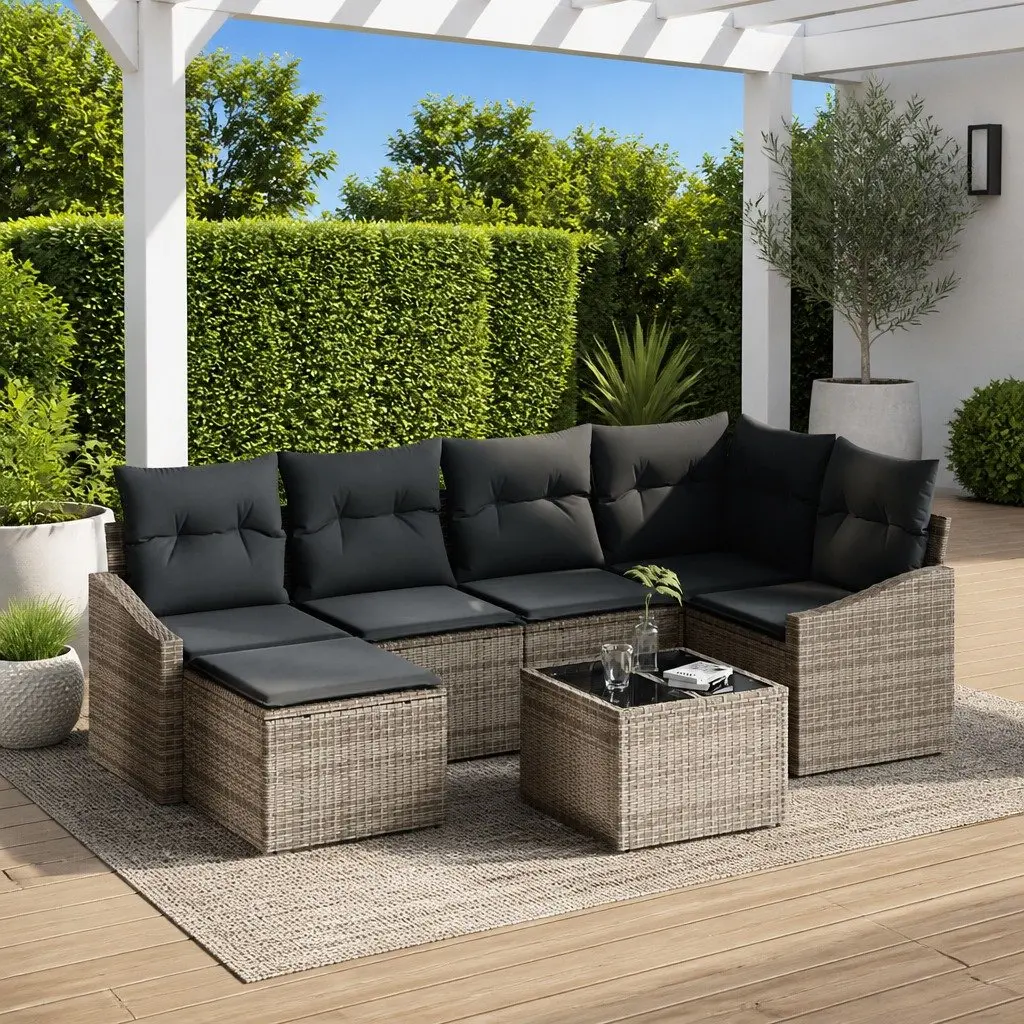 Outdoor Sofa Set Modular Garden Furniture 7 Piece Grey Poly Rattan Patio Lounge
