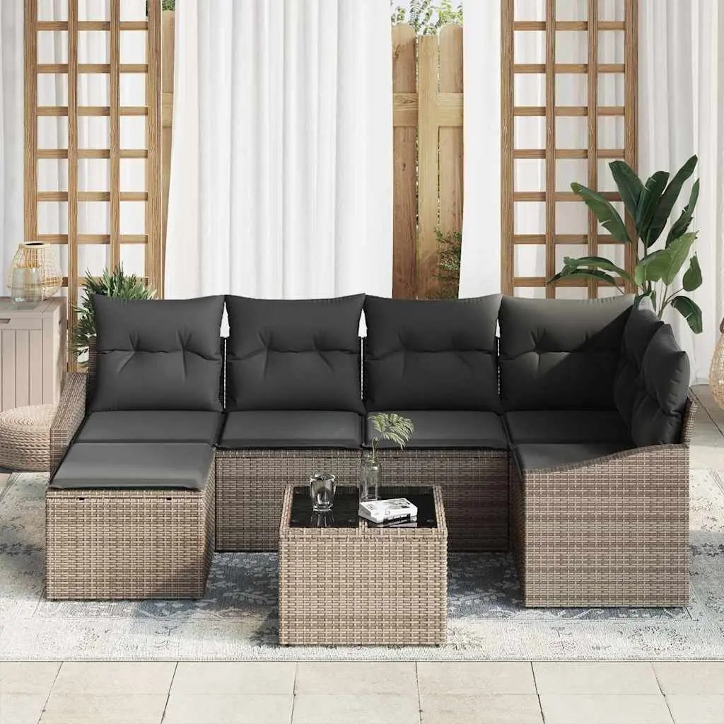 Outdoor Sofa Set Modular Garden Furniture 7 Piece Grey Poly Rattan Patio Lounge