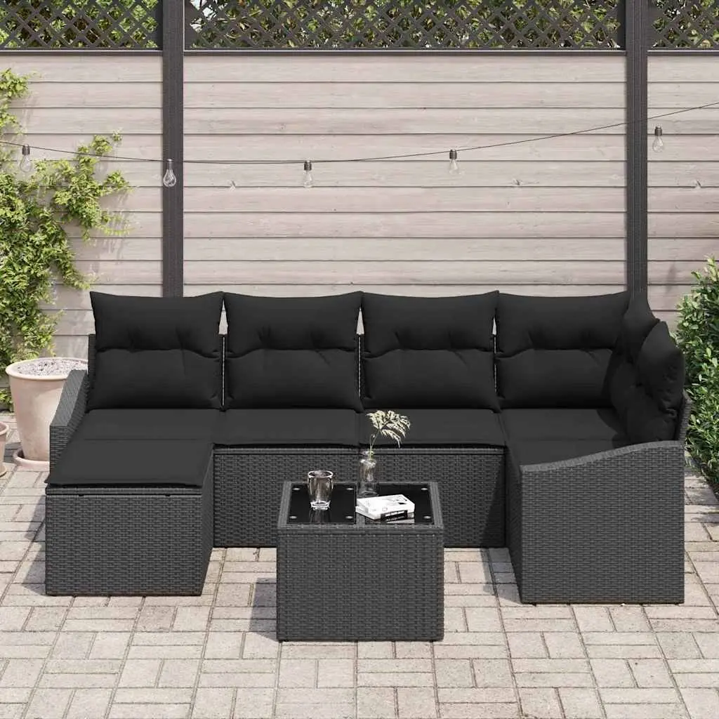 Outdoor Sofa Set 7 Pieces Black Poly Rattan Garden Patio Furniture Modular