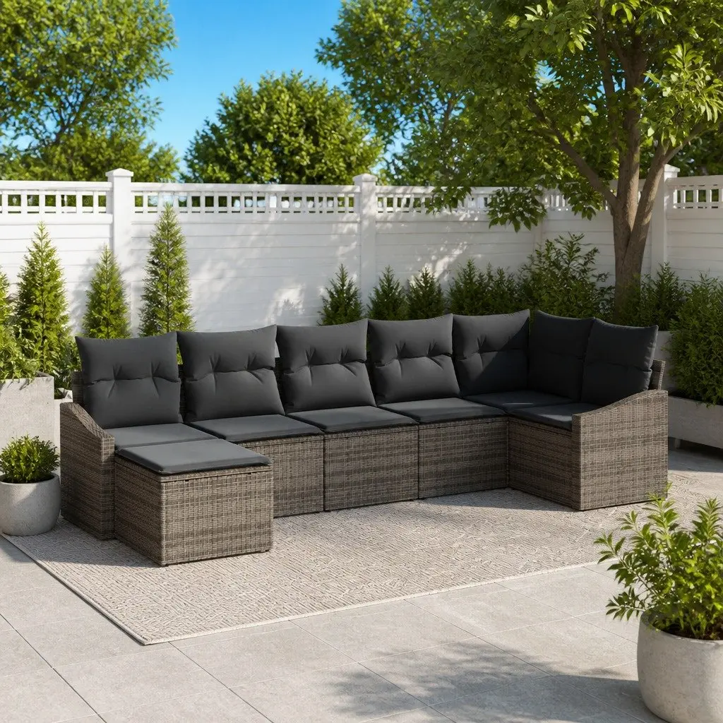 Outdoor Sofa Set 7 Piece Grey Poly Rattan Garden Furniture Patio Lounge