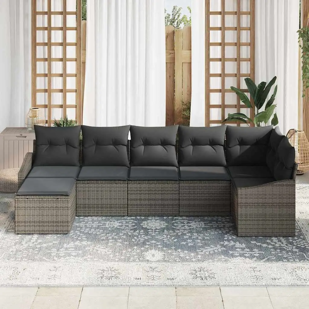 Outdoor Sofa Set 7 Piece Grey Poly Rattan Garden Furniture Patio Lounge