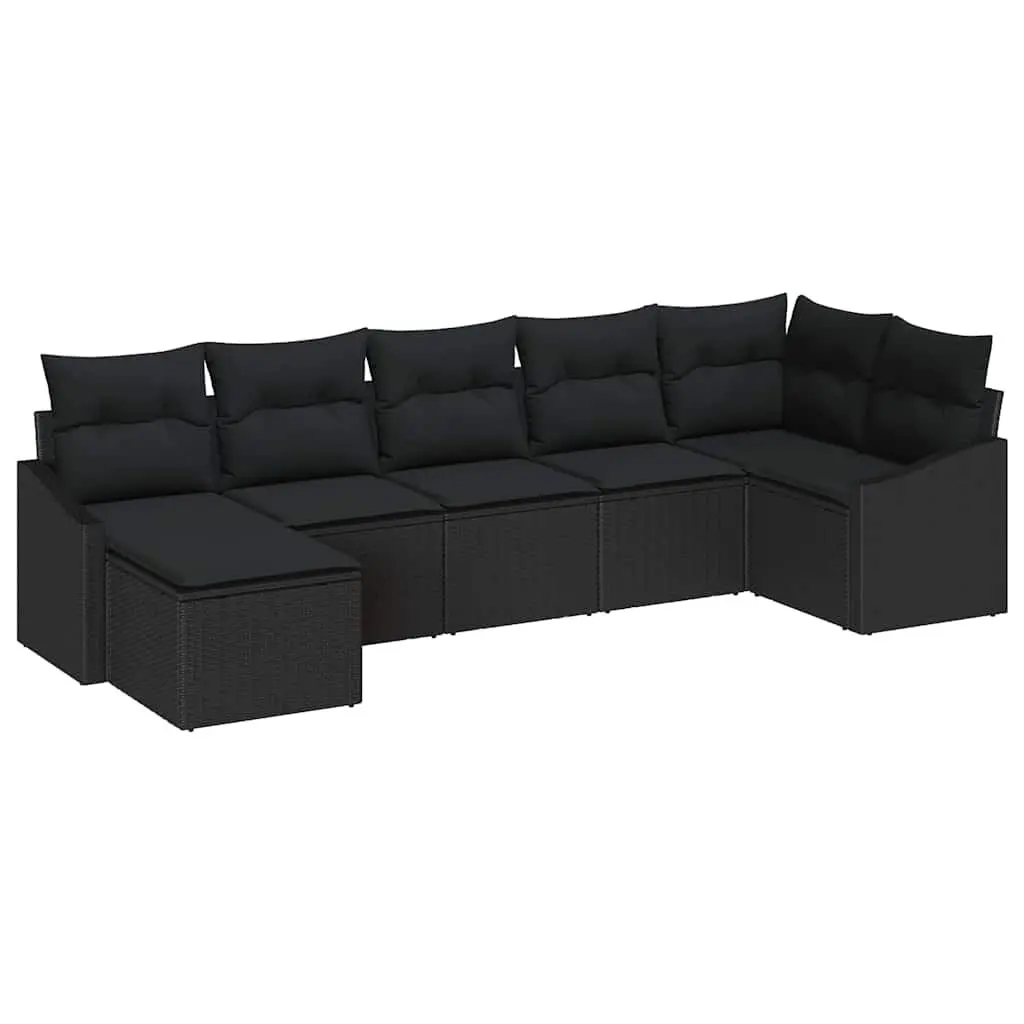 Outdoor Sofa Set 7 Pieces Black Poly Rattan Garden Furniture Patio Lounger