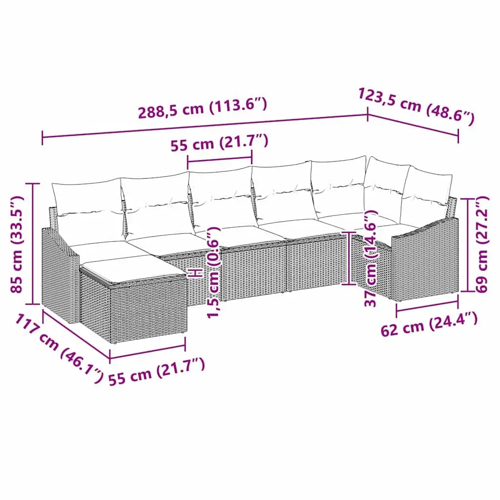 Outdoor Sofa Set 7 Pieces Black Poly Rattan Garden Furniture Patio Lounger