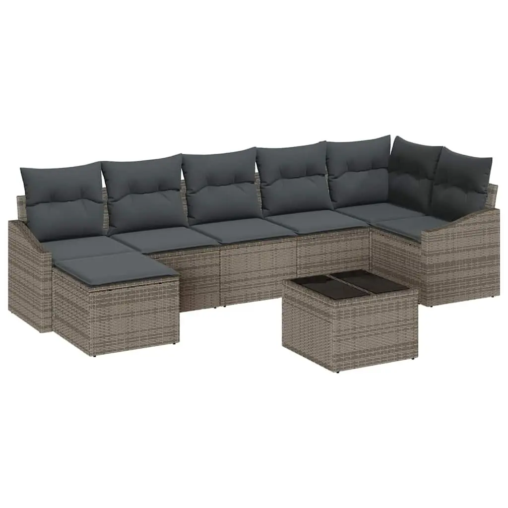 8 Piece Grey Poly Rattan Garden Patio Furniture Sofa Set with Cushions for Outdoor Living