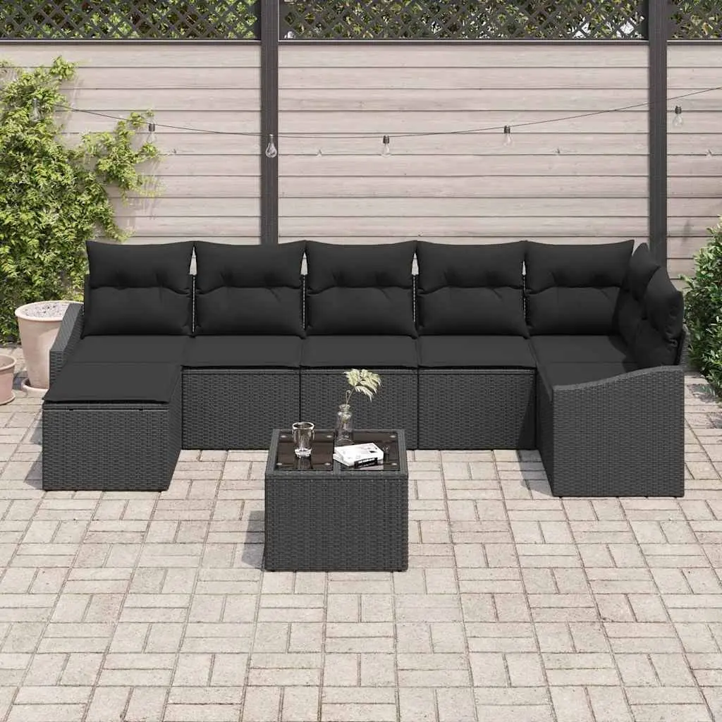 Outdoor Sofa Set 8 Piece Black Poly Rattan Garden Furniture Patio Lounge